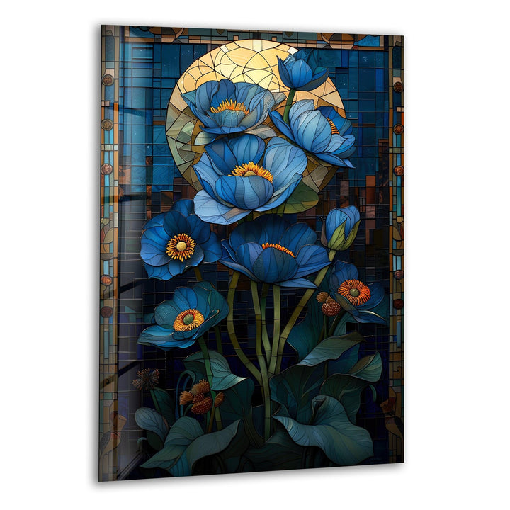 Placid Moonligiht Flower Glass Wall Art, print picture on glass, Tempered Glass Wall Art