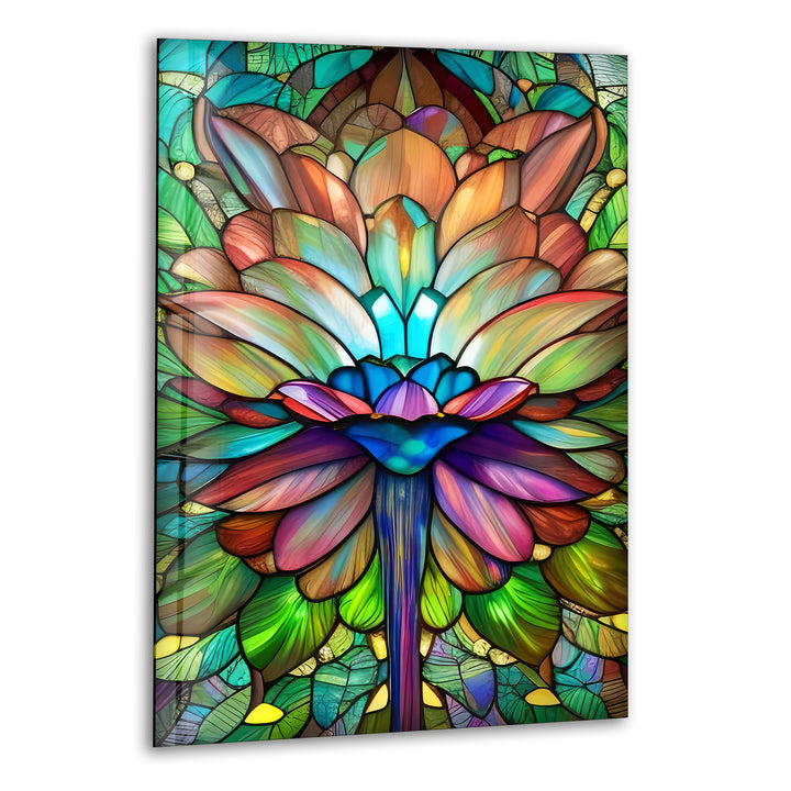 Stained Glass Lotus Flower Glass Wall Art, print on glass, glass printed photos