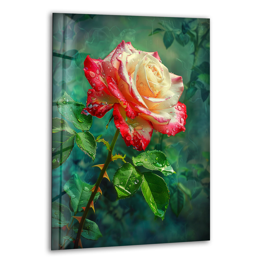 Drops On Rose Glass Wall Art, print picture on glass, Tempered Glass Wall Art