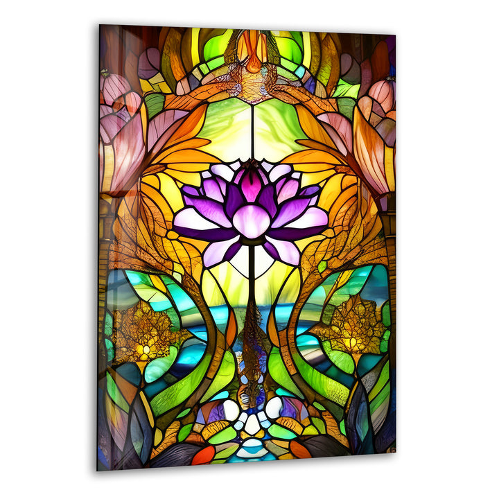 Stained Glass Lotus Flower Glass Wall Art, print picture on glass, Tempered Glass Wall Art