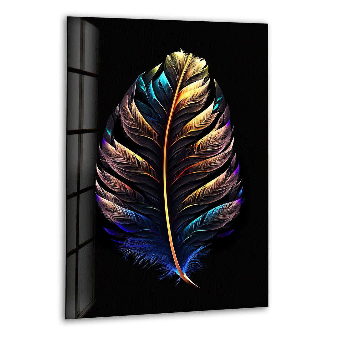 Neon Color Bird Feather Glass Wall Art, print picture on glass, Tempered Glass Wall Art