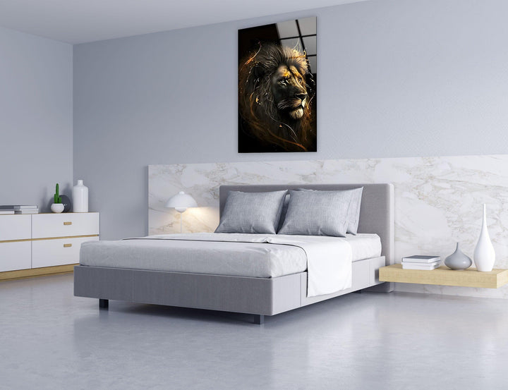 Black Gold Lion Glass Wall Art custom glass photo prints, large glass prints
