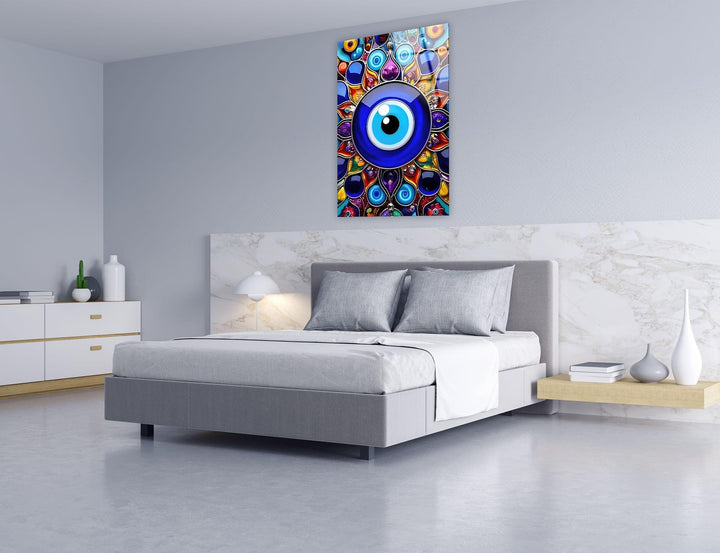 Evil Eye Bead Glass Wall Art glass art painting, glass art for the Wall
