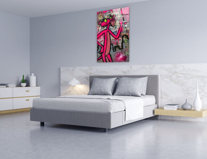 Pink Panther Graffiti Glass Wall Art print on glass, glass printed photos
