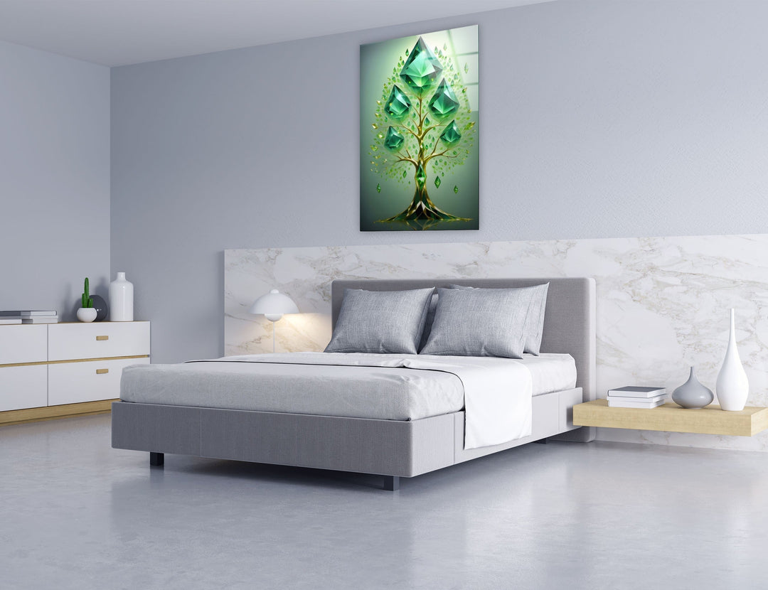 Emerald Tree Glass Wall Art Glass Printing Wall Art, Print photos on glass
