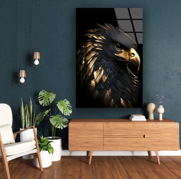 Black Gold Eagle Glass Wall Art photo print on glass, prints on glass wall art
