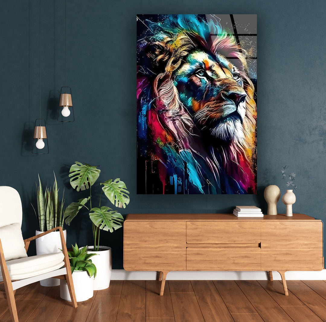 Colored Lion Art Glass Wall Art photo print on glass, prints on glass wall art
