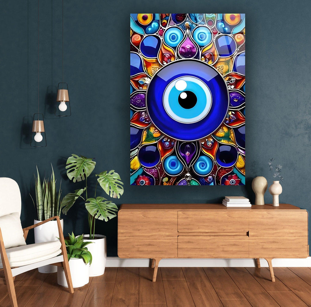 Evil Eye Bead Glass Wall Art photo print on glass, prints on glass wall art
