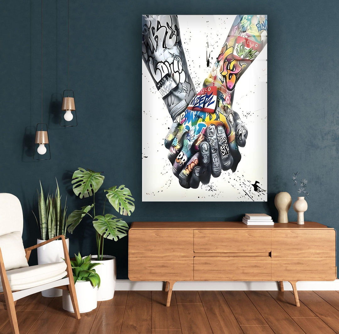 Colored & Black and White Graffiti Glass Wall Art custom glass photo prints, large glass prints
