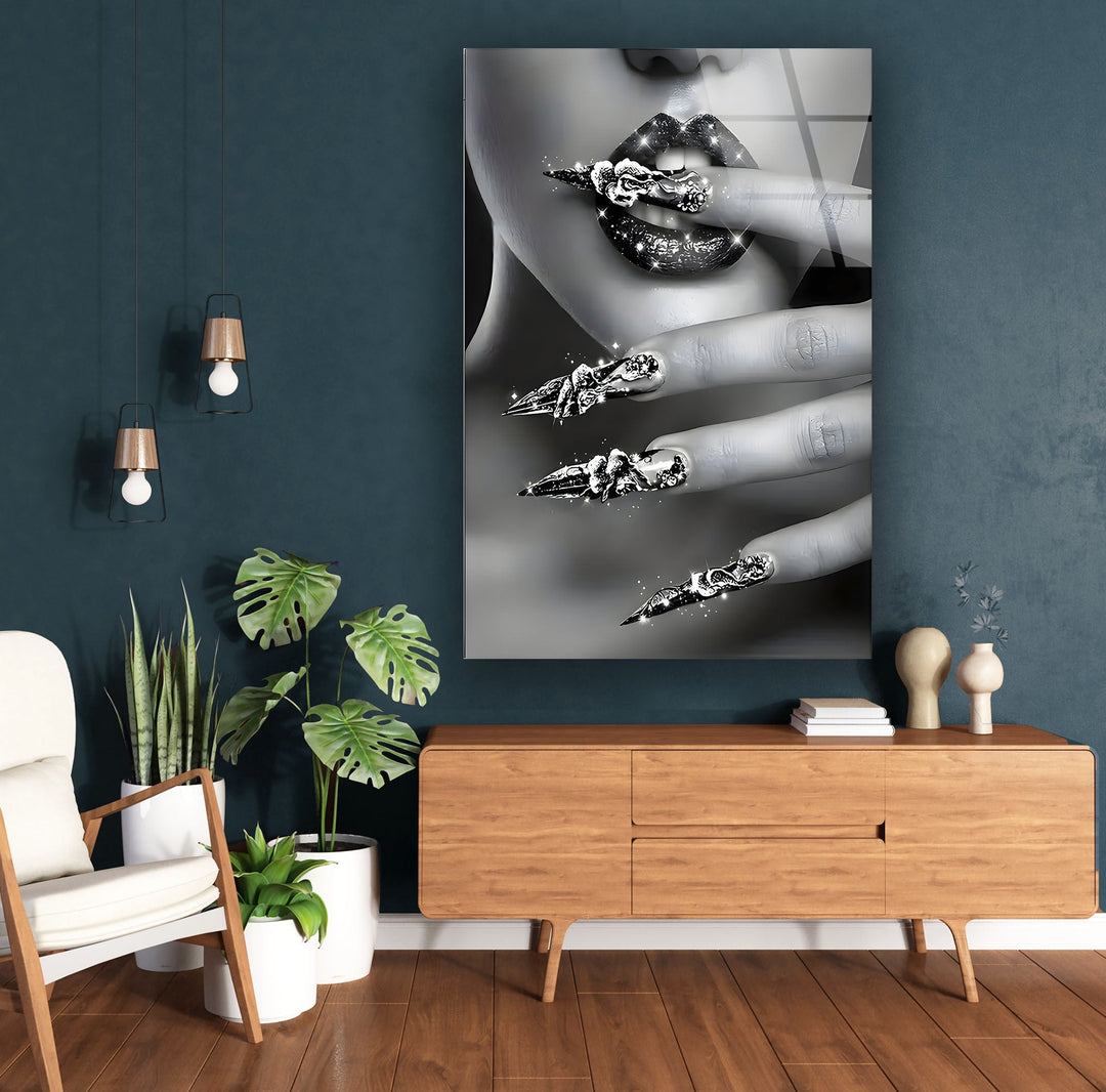 Shiny Nails Woman Glass Wall Art custom glass pictures, glass art prints
