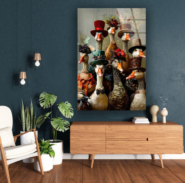 Duck Family Portrait Glass Wall Art photo print on glass, prints on glass wall art
