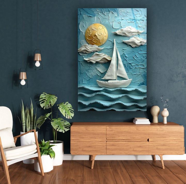 Boat Sea Clay Art Glass Wall Art  custom glass photo prints, large glass prints
