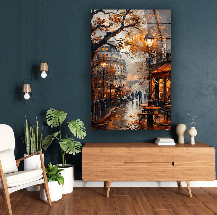 Autumn Street Glass Wall Art photo print on glass, prints on glass wall art
