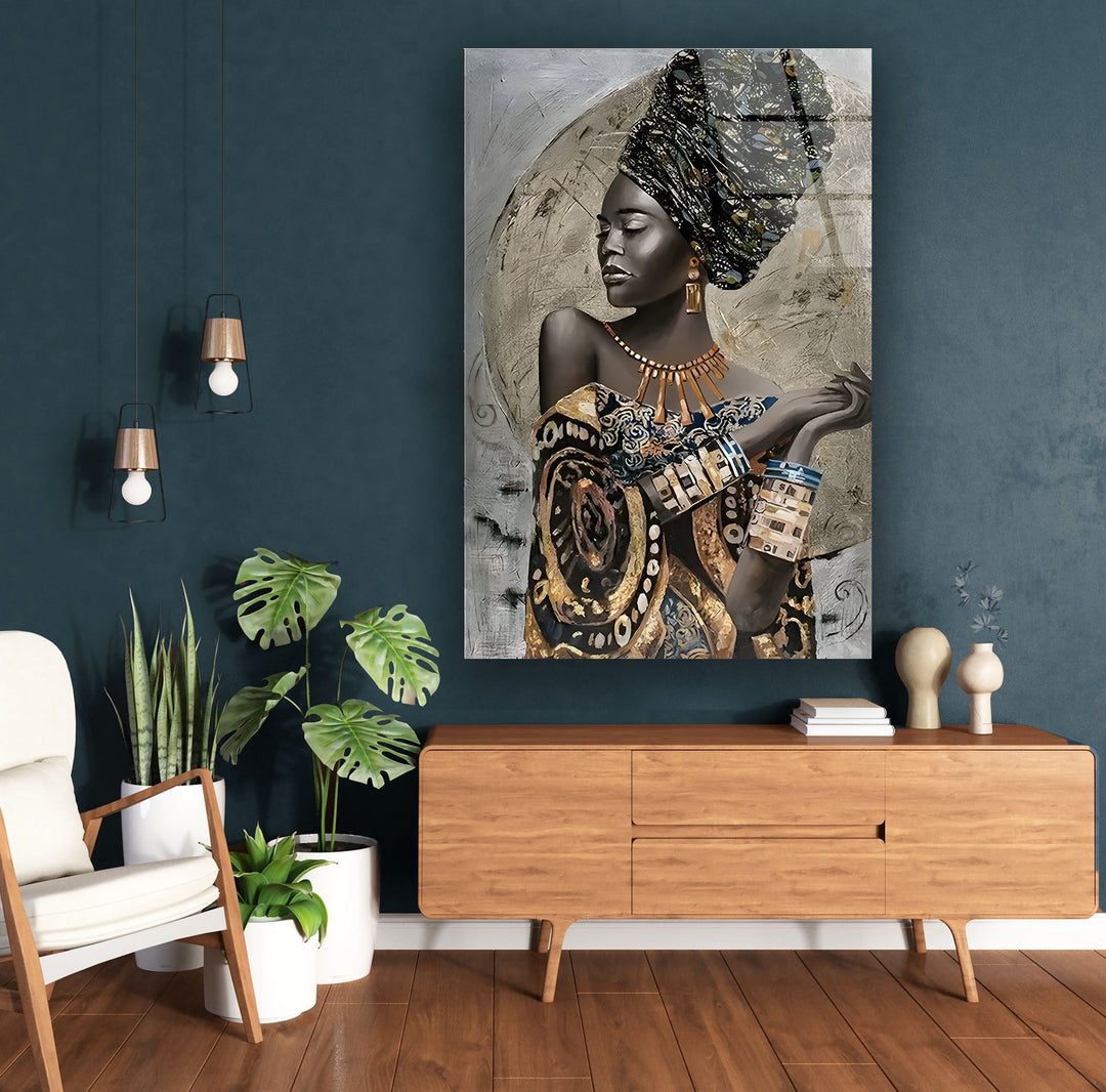 African Woman in a Dress Glass Wall Art glass pictures for Wall, glass prints wall art
