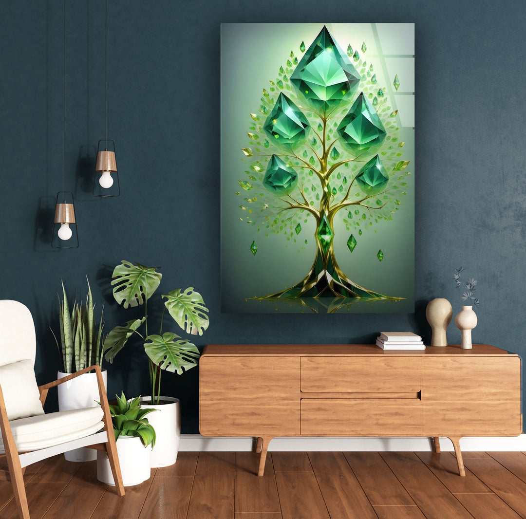 Emerald Tree Glass Wall Artcustom glass photo prints, large glass prints
