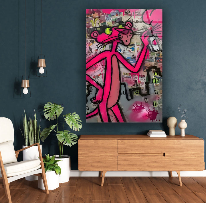 Pink Panther Graffiti Glass Wall Art glass photo prints, glass picture prints
