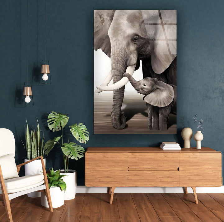 Family of Elephant Glass Wall Art custom glass photo prints, large glass prints
