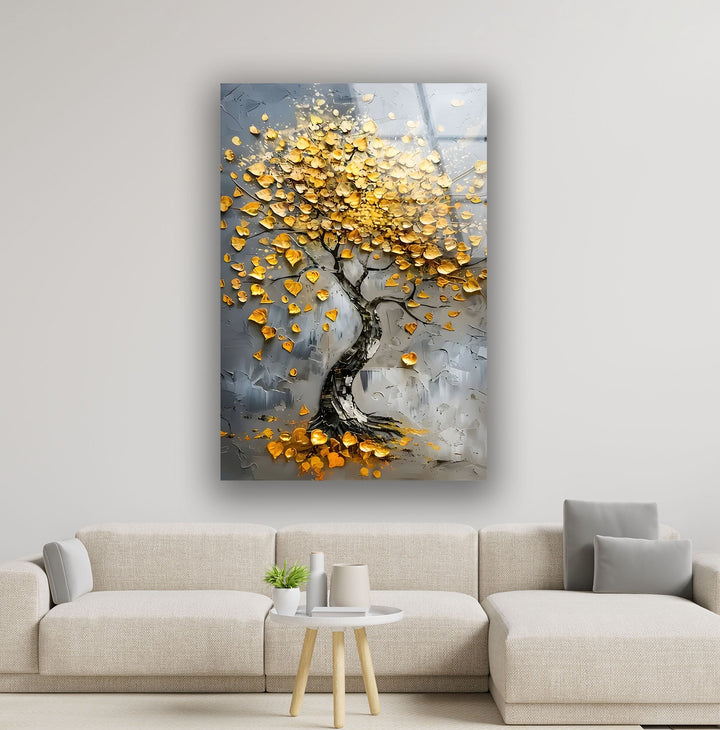 Tree With Golden Leafs Glass Wall Art stained glass wall art, stained glass wall decor
