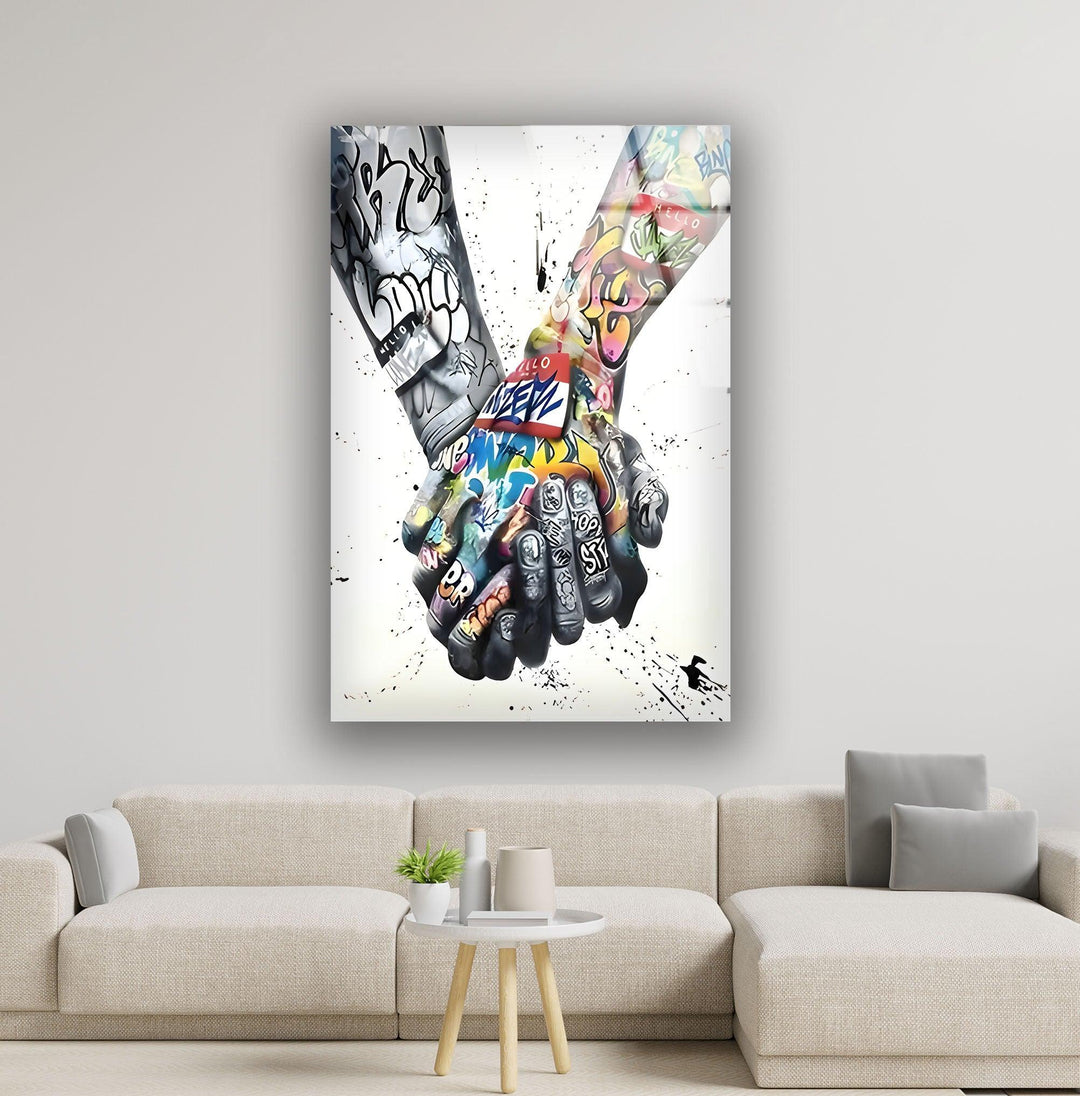 Colored & Black and White Graffiti Glass Wall Art large glass photo prints, glass wall photos
