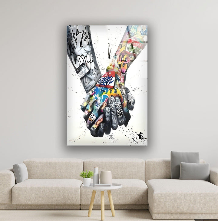 Colored & Black and White Graffiti Glass Wall Art large glass photo prints, glass wall photos
