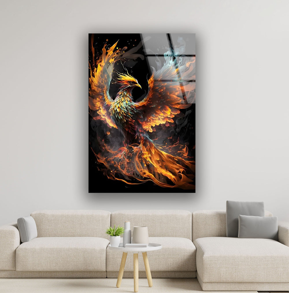 Colored Fire Phoenix Glass Wall Art glass photo prints, glass picture prints
