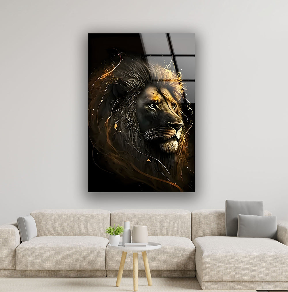 Black Gold Lion Glass Wall Art glass image printing, glass prints from photos
