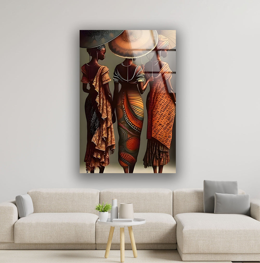 African Womans with Umbrella Glass Wall Art glass photo prints, glass picture prints
