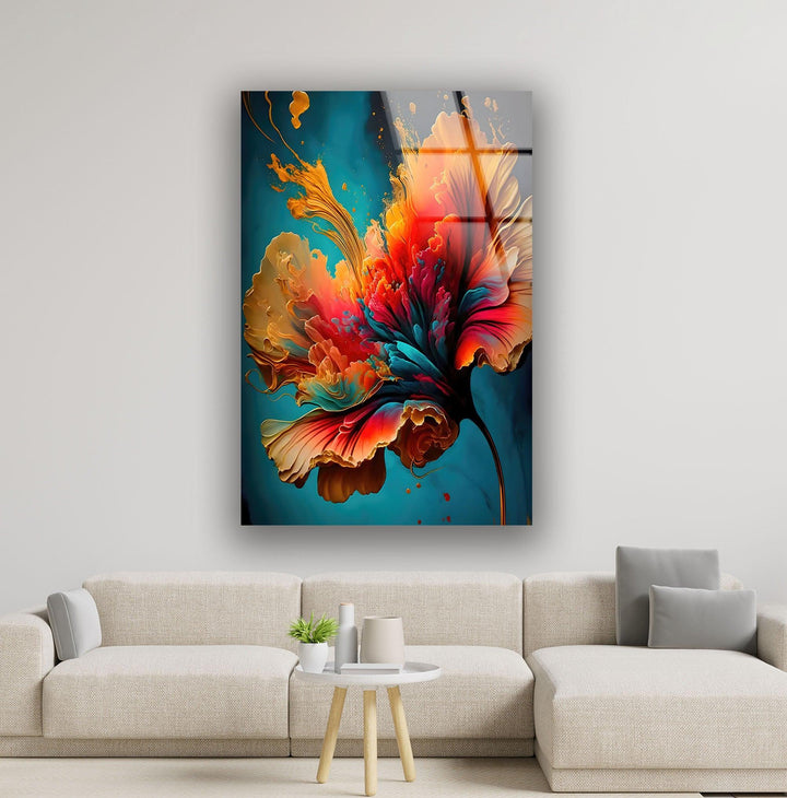 Orange Pink Vivid Flower Glass Wall Art large glass photo prints, glass wall photos
