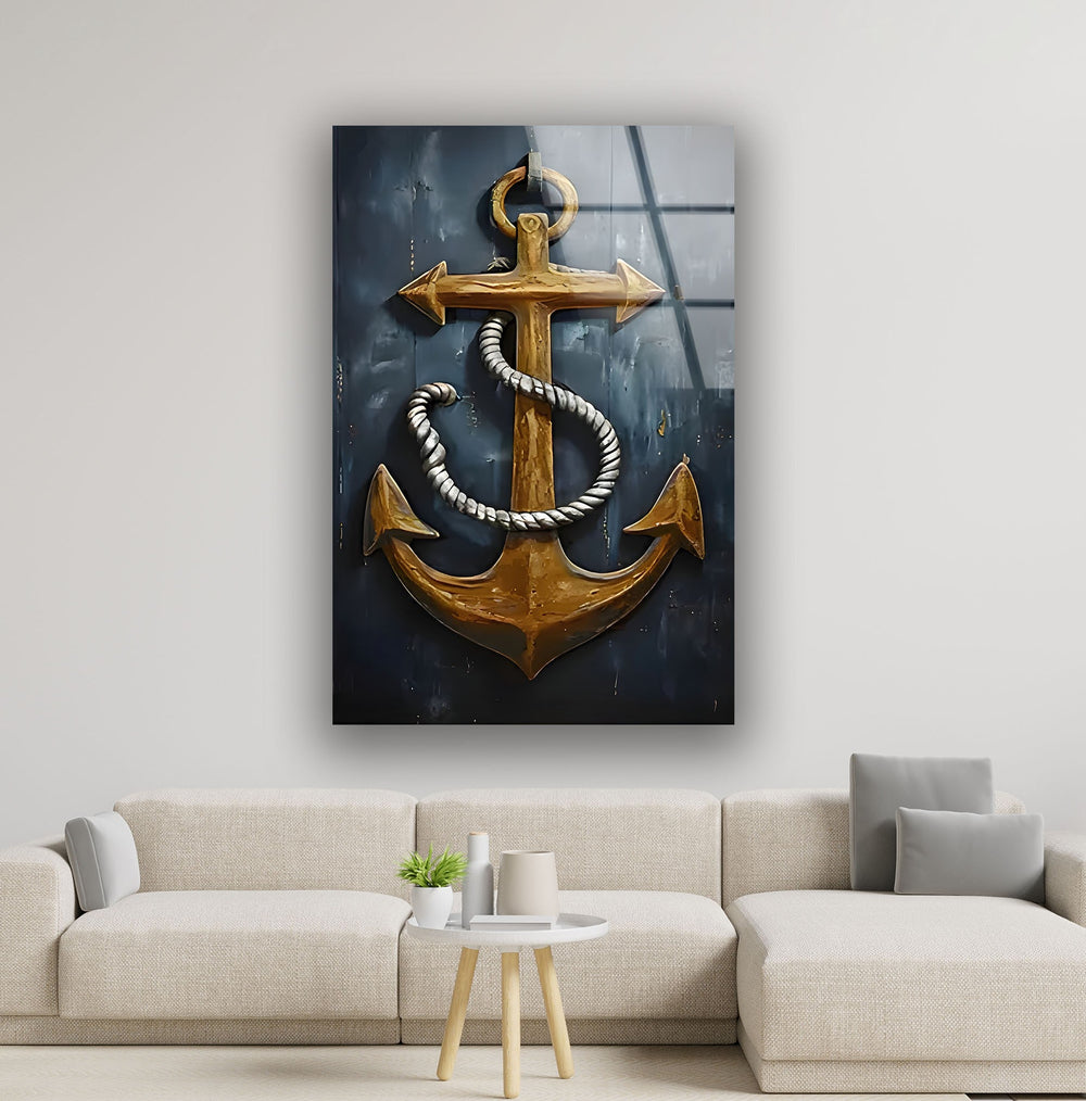 Ship Anchor & Rope Glass Wall Art glass art painting, glass art for the Wall
