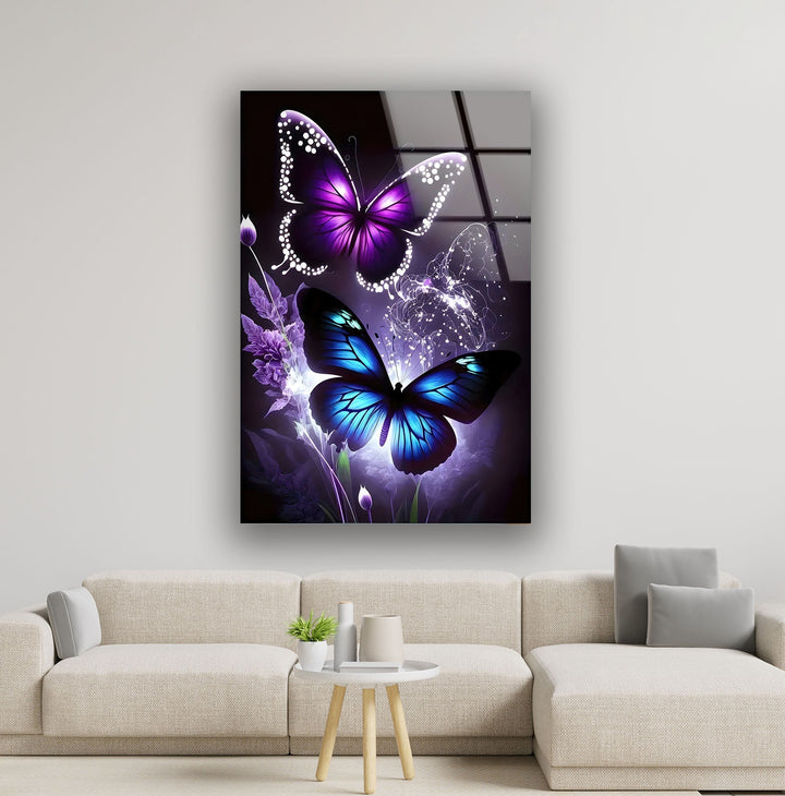 Blue & Purple Butterfly Glass Wall Art glass image printing, glass prints from photos
