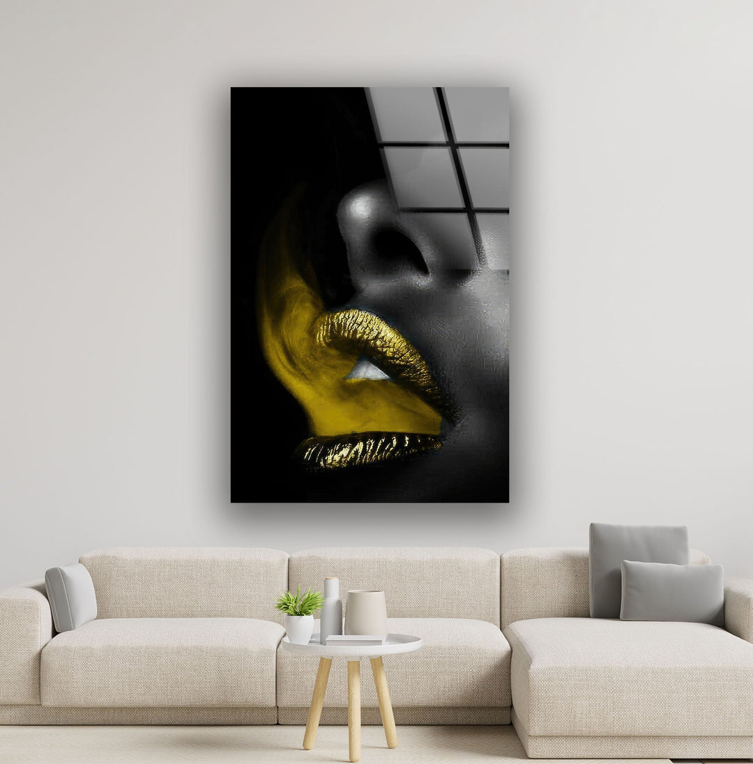 Black Woman and Yellow Lips Glass Wall Art art glass wall art, glass wall art pictures
