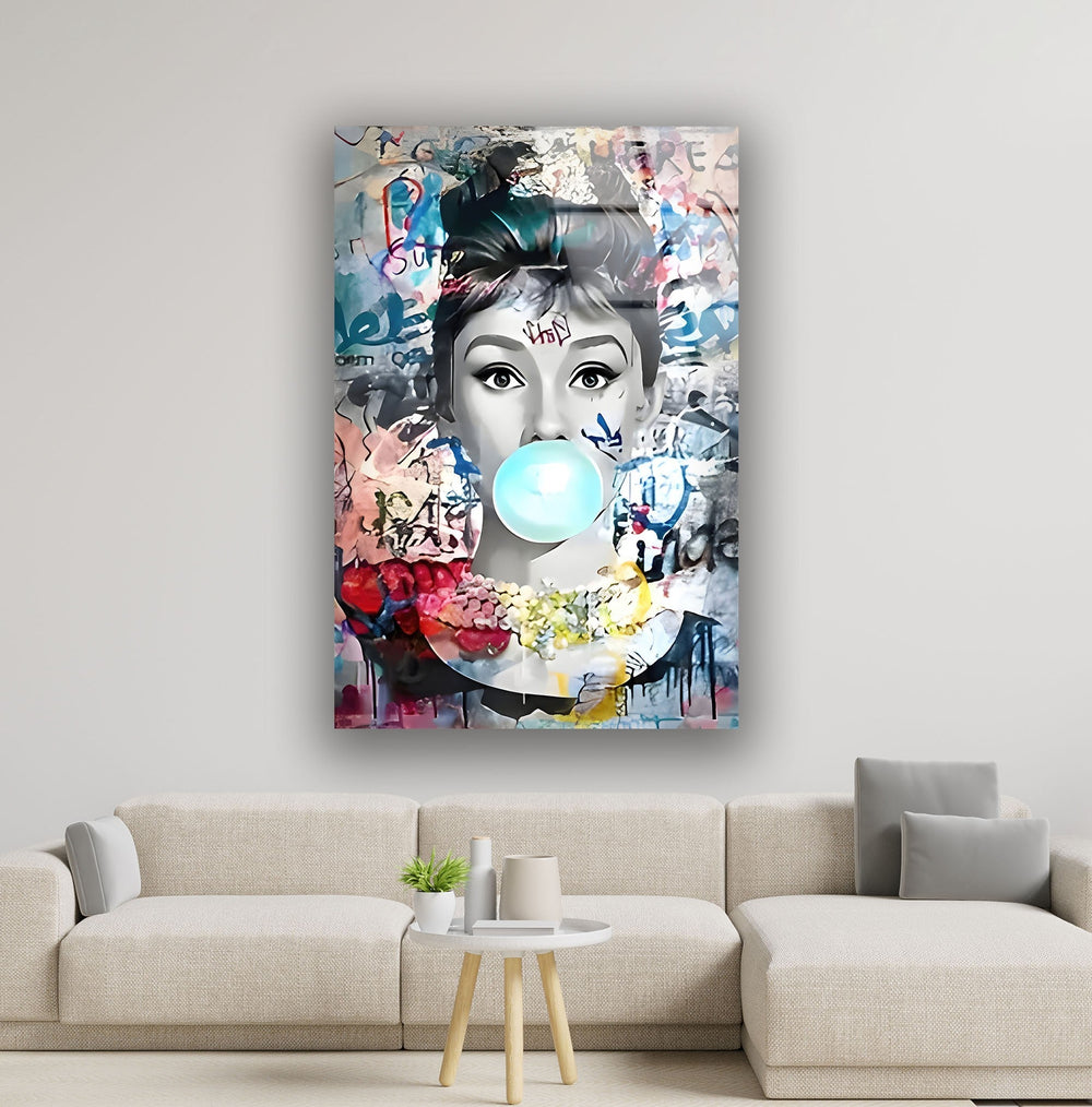 Pop Art Woman With Gum Glass Wall Art large glass photo prints, glass wall photos
