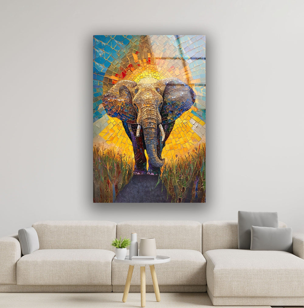 Mosaic Elephant Glass Wall Art glass image printing, glass prints from photos
