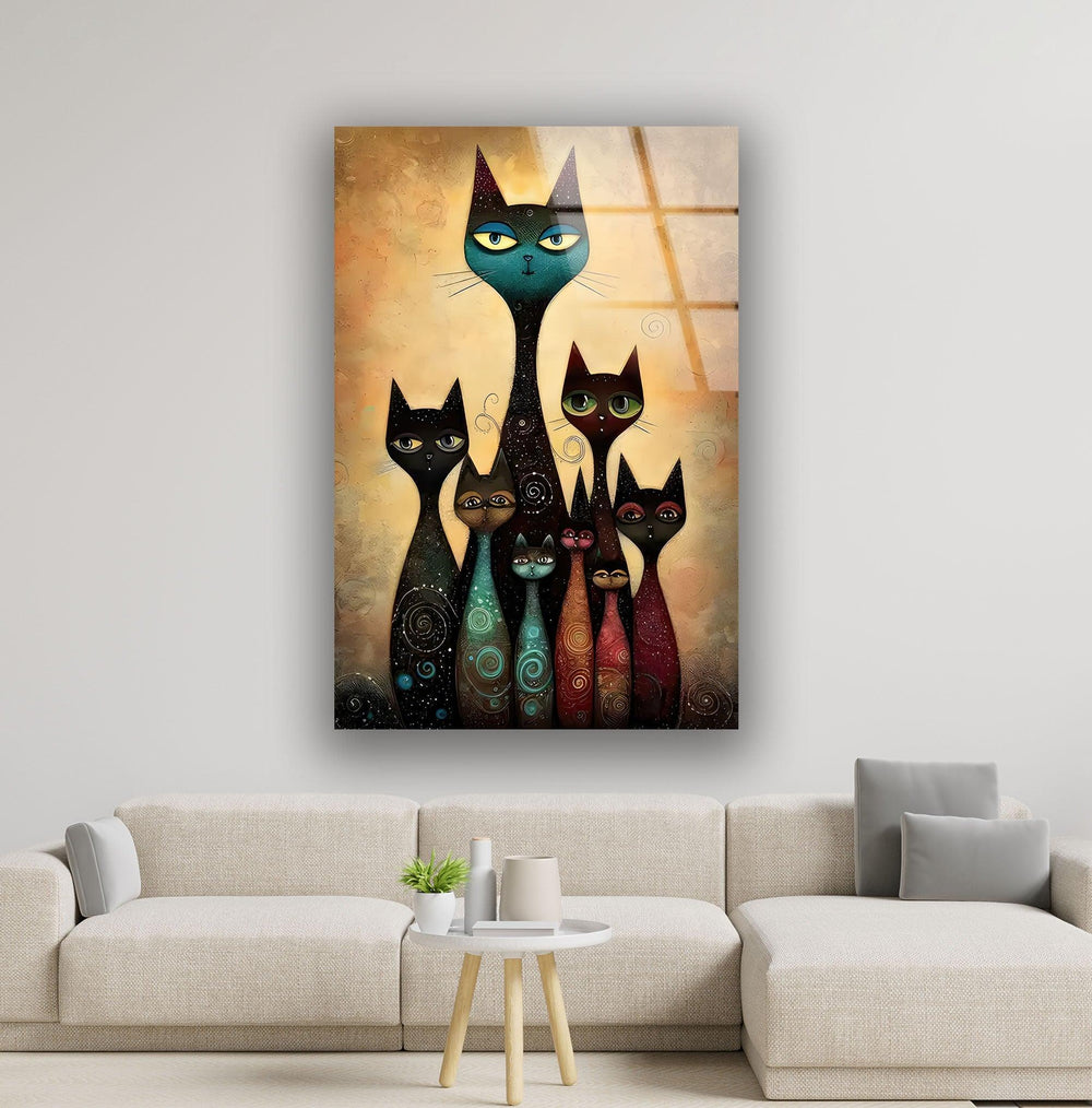 Cat Family Portrait Glass Wall Art glass image printing, glass prints from photos
