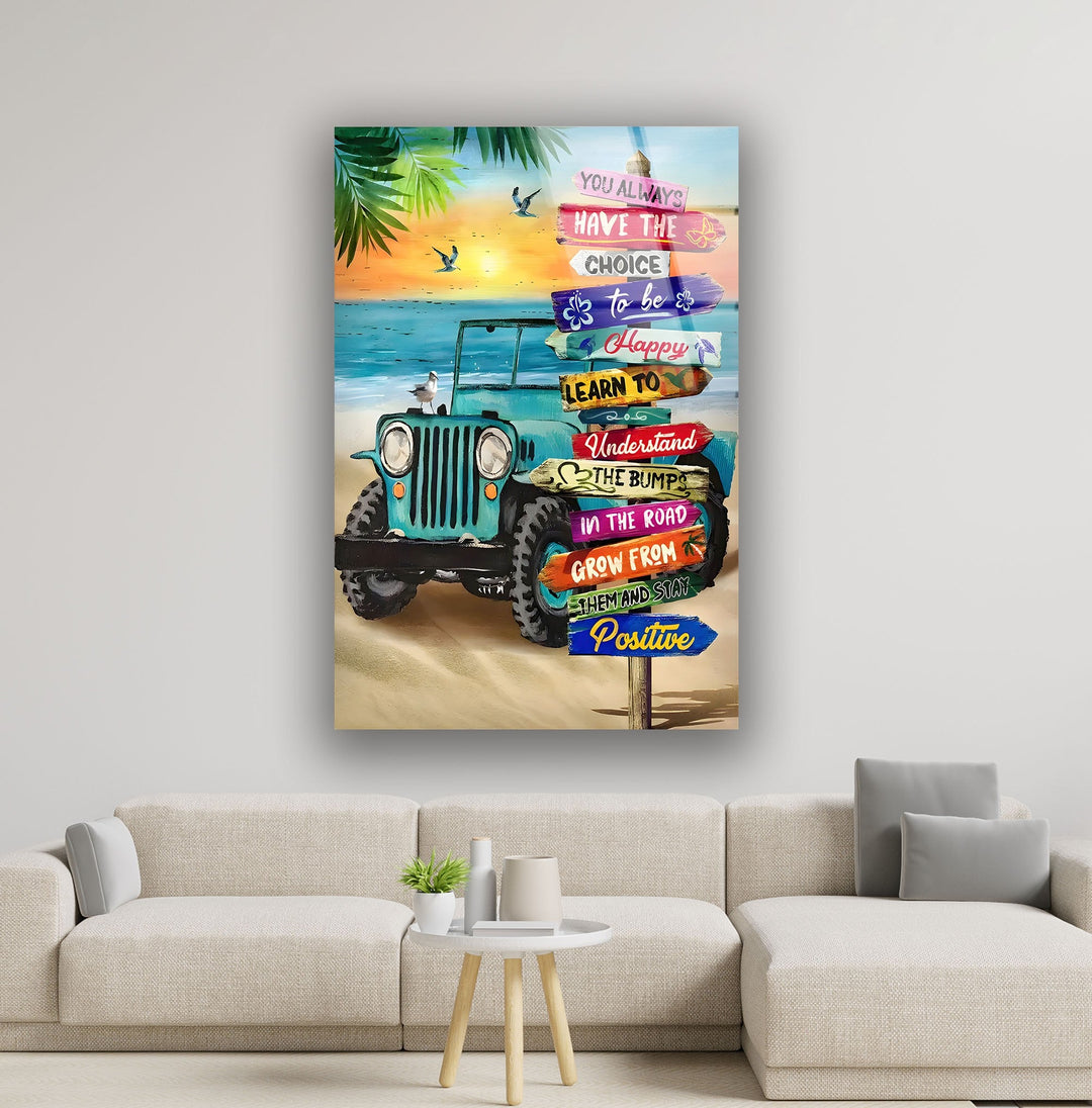 Tropical Beach & Jeep Glass Wall Art stained glass wall art, stained glass wall decor
