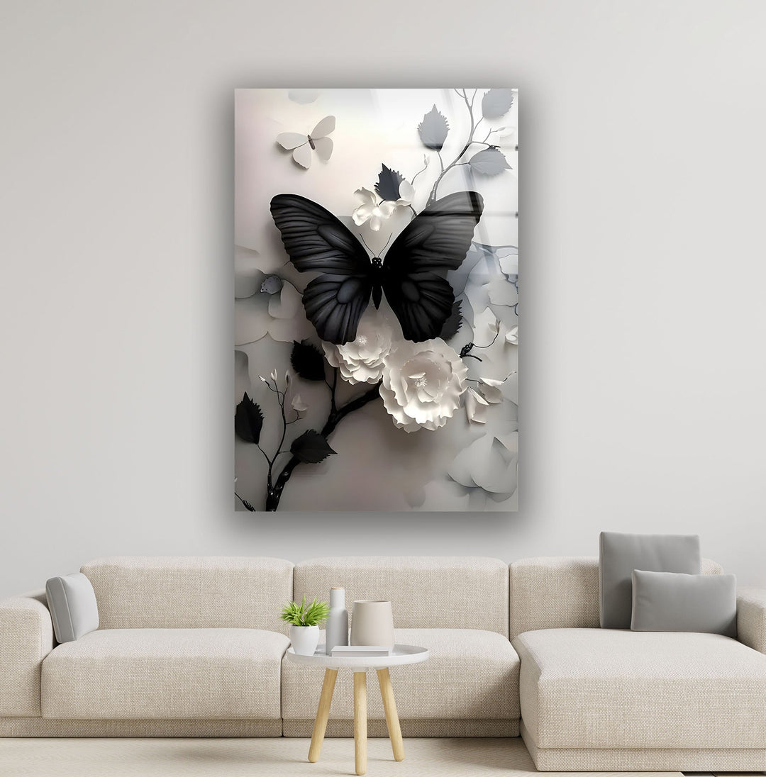 Black Butterfly & Flowers Glass Wall Art glass wall decor, glass wall art decor
