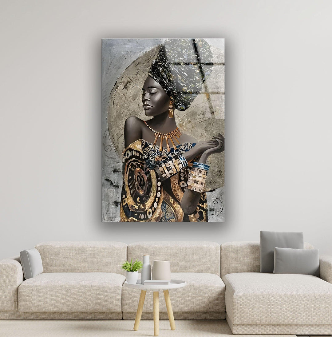 African Woman in a Dress Glass Wall Art art glass wall art, glass wall art pictures
