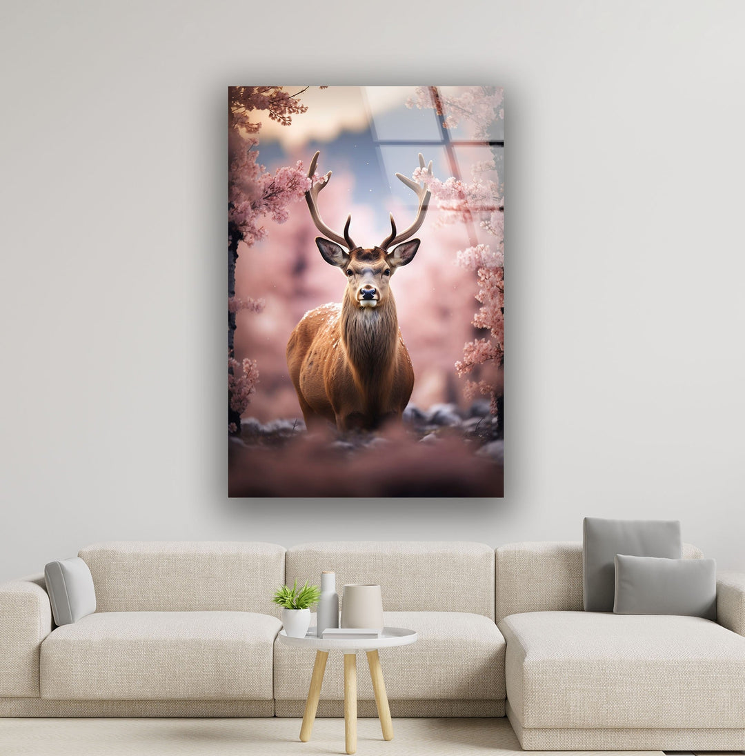 Spring Deer Glass Wall Art glass art painting, glass art for the Wall
