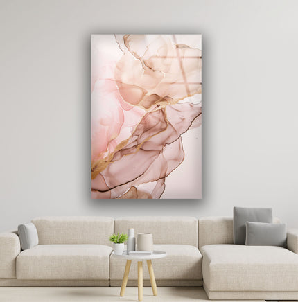 Abstract Rose Gold Alcohol ink Glass Wall Art