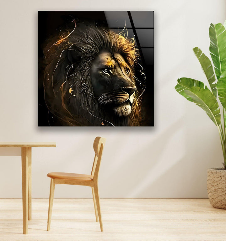 Black Gold Lion Glass Wall Art print on glass, glass printed photos
