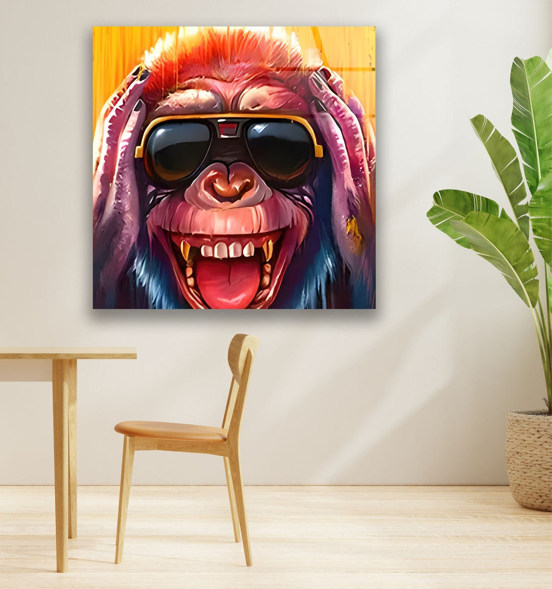 Crazy Monkey with Glasses Glass Wall Art glass image printing, glass prints from photos
