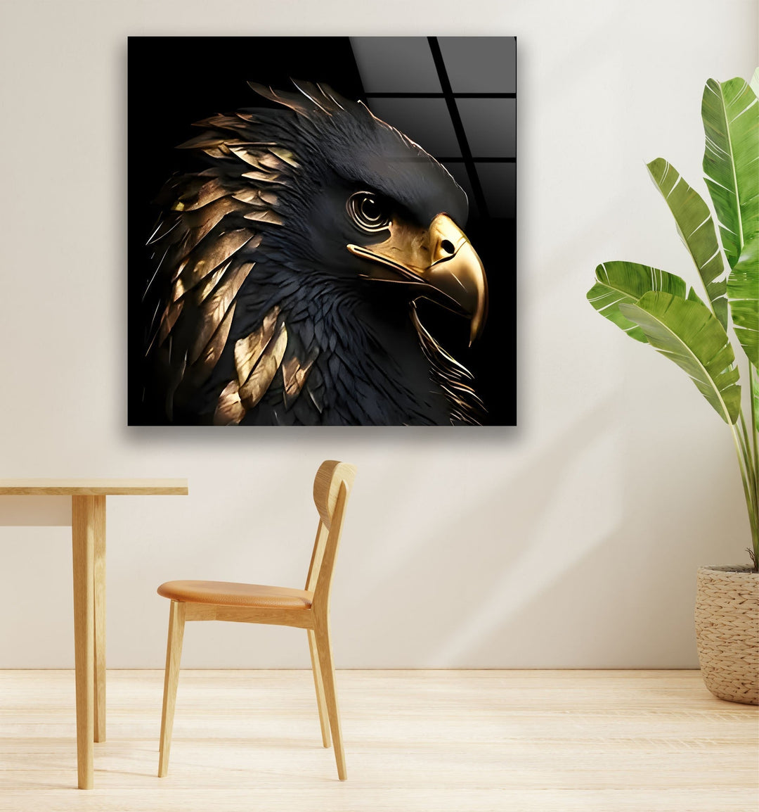 Black Gold Eagle Glass Wall Art custom glass pictures, glass art prints
