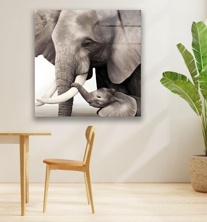 Family of Elephant Glass Wall Art photo print on glass, prints on glass wall art
