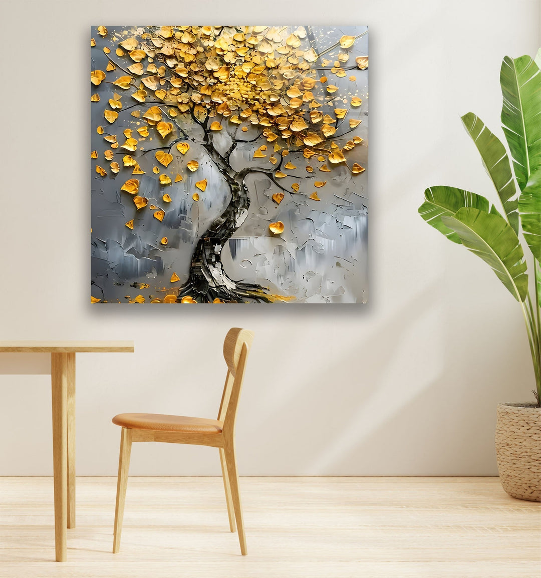 Tree With Golden Leafs Glass Wall Art custom glass pictures, glass art prints
