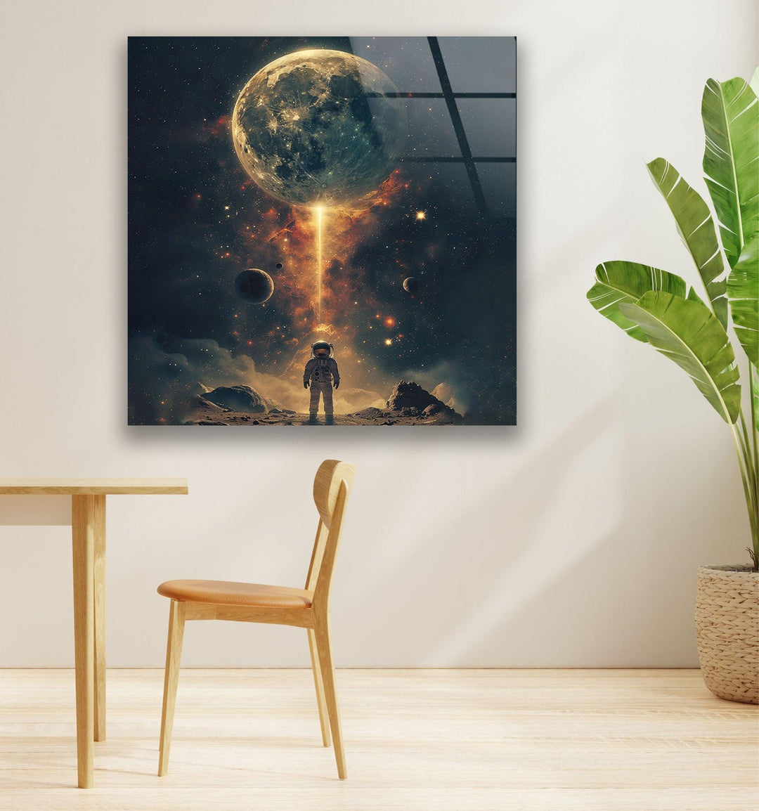 Astronaut Walking on Moon Glass Wall Art glass pictures for Wall, glass prints wall art
