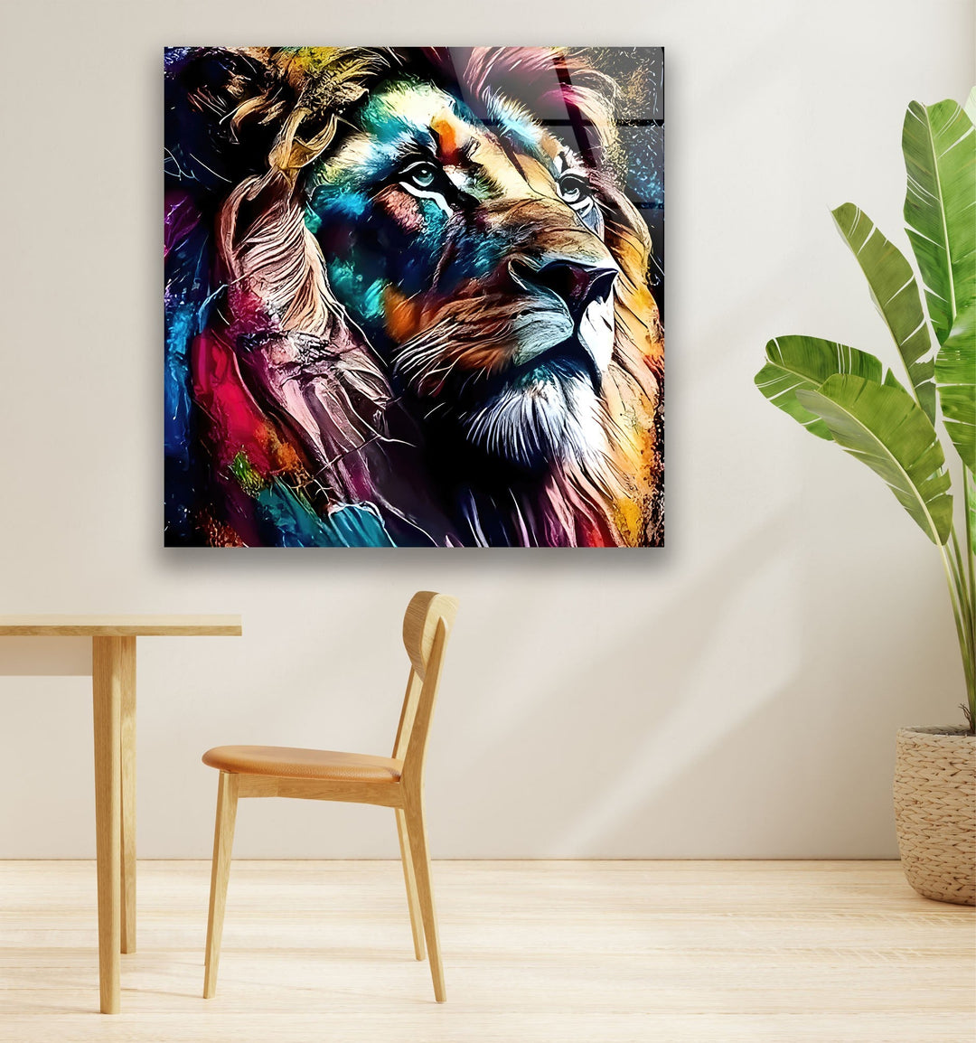 Colored Lion Art Glass Wall Art custom glass pictures, glass art prints
