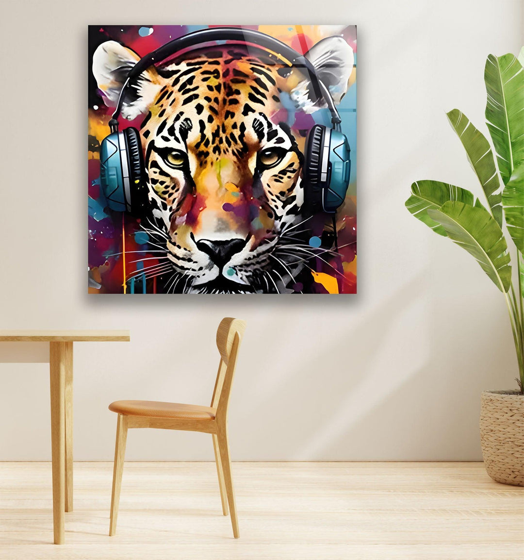 Leopar with Headphones Glass Wall Art glass image printing, glass prints from photos
