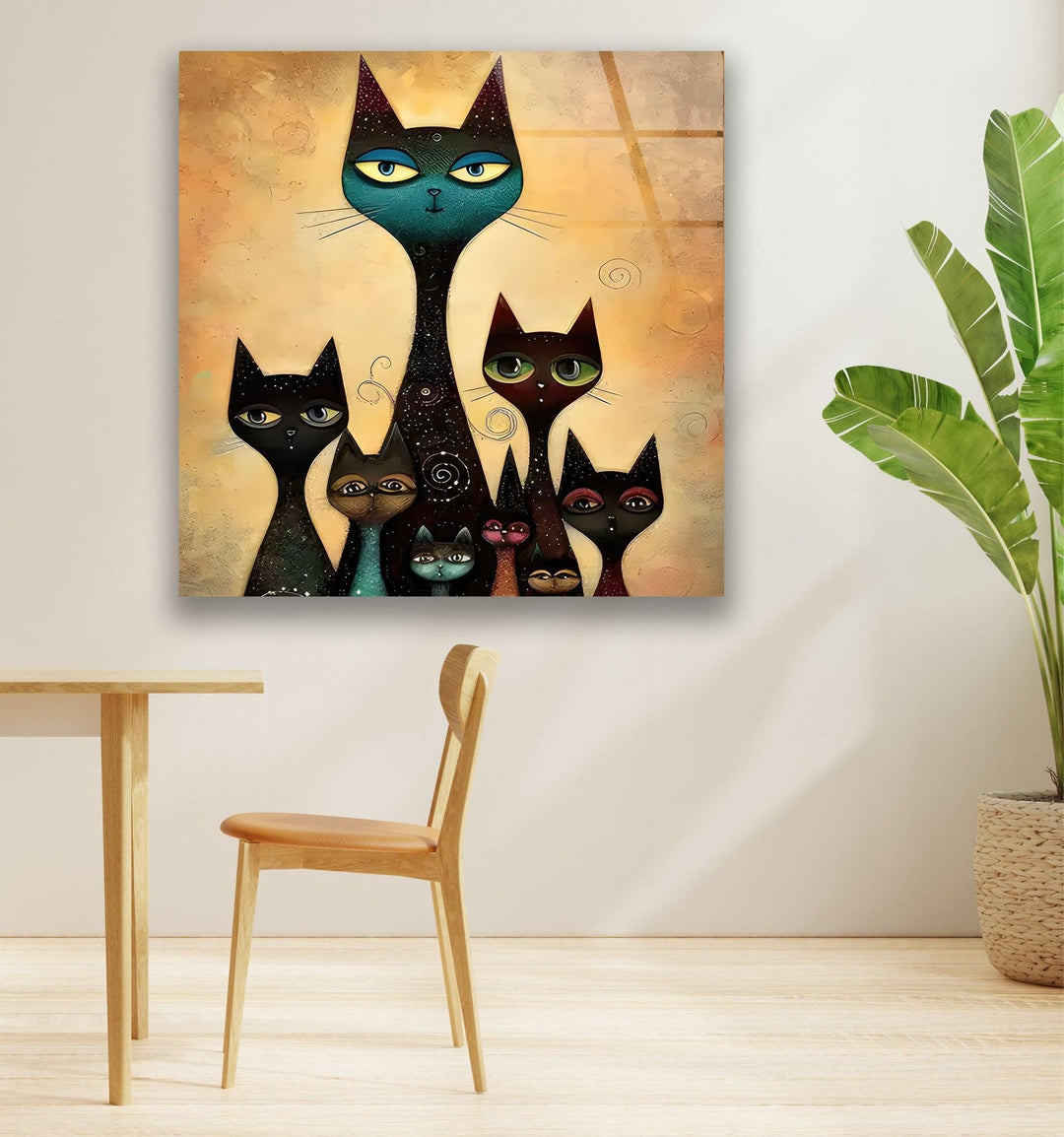 Cat Family Portrait Glass Wall Art print on glass, glass printed photos
