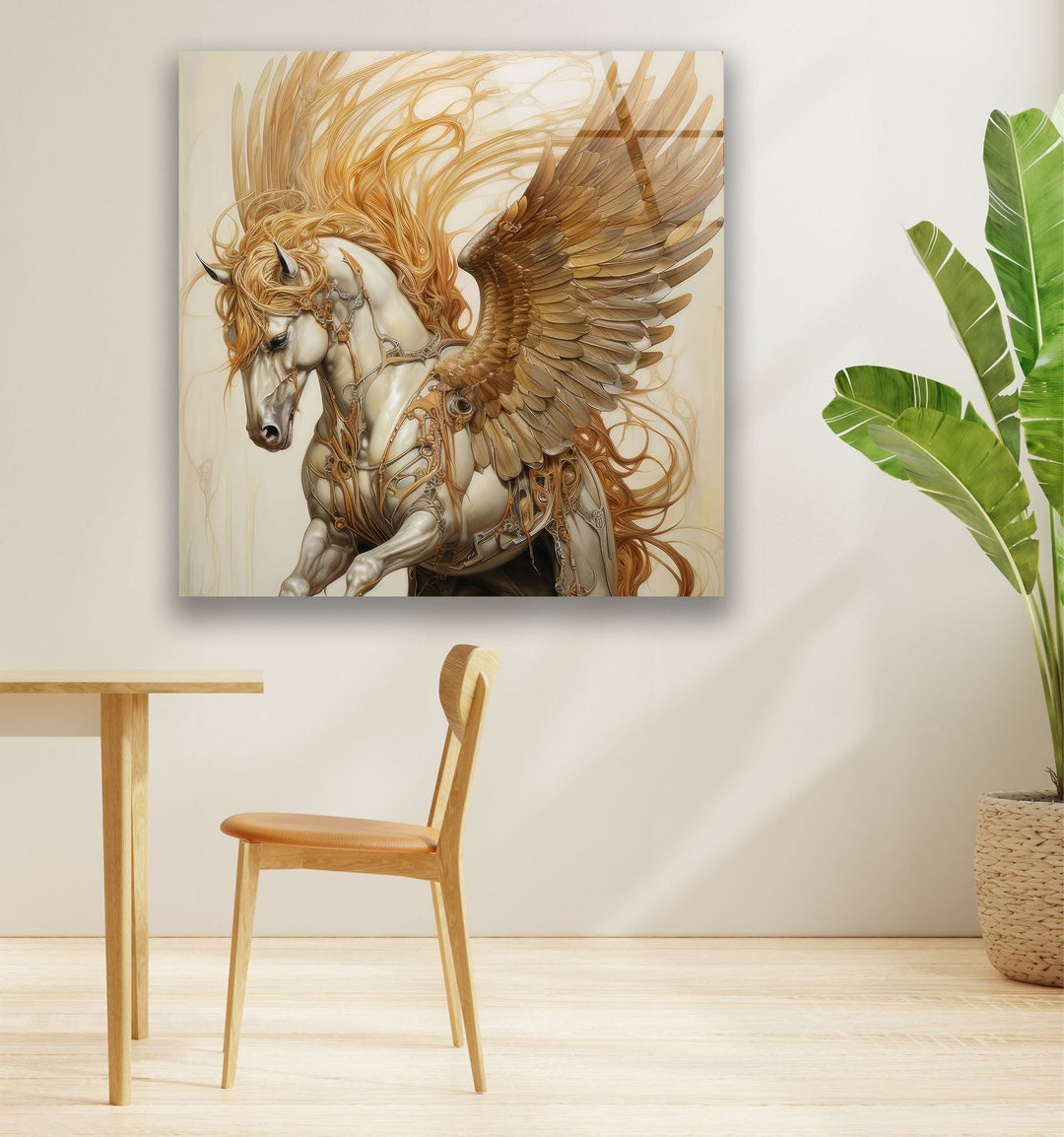 Brown Winged Horse Glass Wall Artcustom glass photo prints, large glass prints
