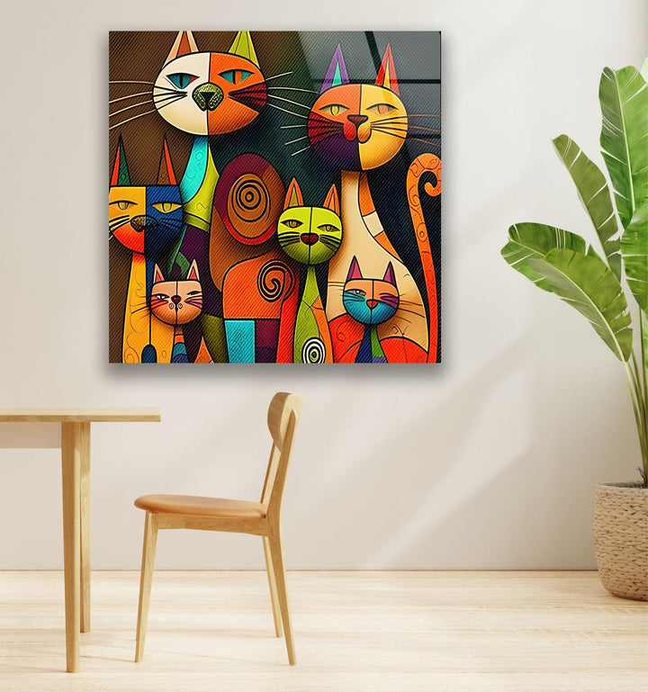 Colored Cats Glass Wall Art Glass Printing Wall Art, Print photos on glass
